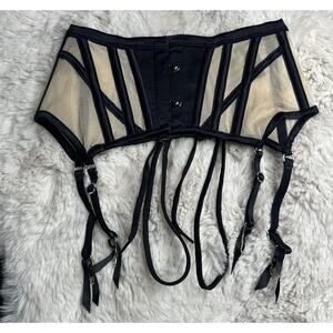 Honey Birdette BOUND🖤 Black Sheer Waspie Suspender Belt XS